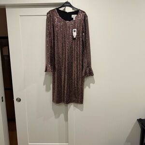 Joseph Ribkoff Bronze Sequin Long Sleeve Dress
